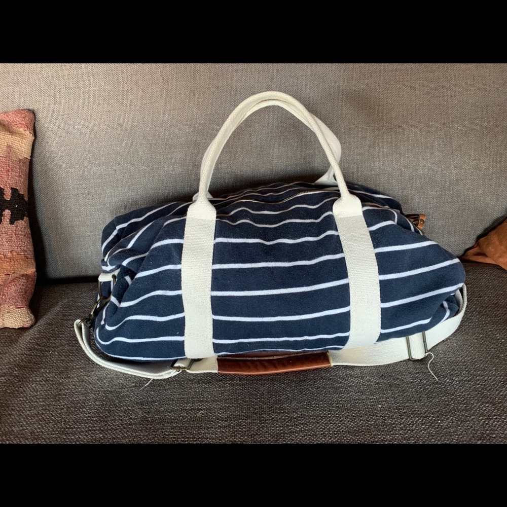 Brandy Melville Navy Striped Duffle/Weekender Bag